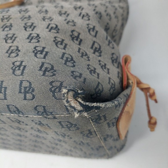 Dooney and Bourke Monogrammed Grey Tote with Brown Leather Tassel Shoulder Bag - Picture 8 of 12